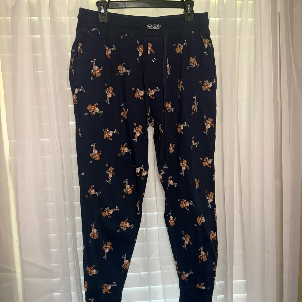 Ralph Lauren Rugby Bear Pajama Pants Mens Large Navy Blue Cotton Sleep Joggers